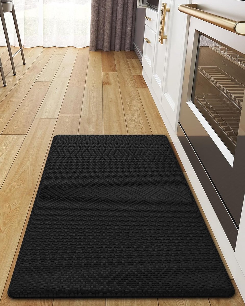 Anti-v vermoeide keukenmat, antislip en wasbaar, foam gevoerd voor optimaal comfort, 44x75cm, zwart, ideaal voor langdurig staan en koken