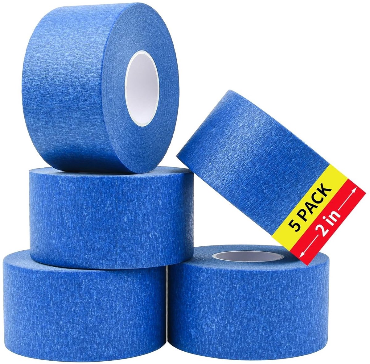 Maskingtape 5 cm Breed, Blauw, 5 Rollen, Zelfklevend, Geschikt voor Schilderen, Knutselen en Muurdecoratie, 50m per Rol, Ideaal voor Schoolbenodigdheden en Randbehandeling