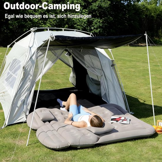 SUV-luchtmatras, autobed, opblaasbaar matras voor vrachtwagenachterbank -opvouwbaar luchtmatras met stroomoppervlak en elektrische pomp, draagbaar luchtbed voor thuistent camping (Grey) — afbeelding 3