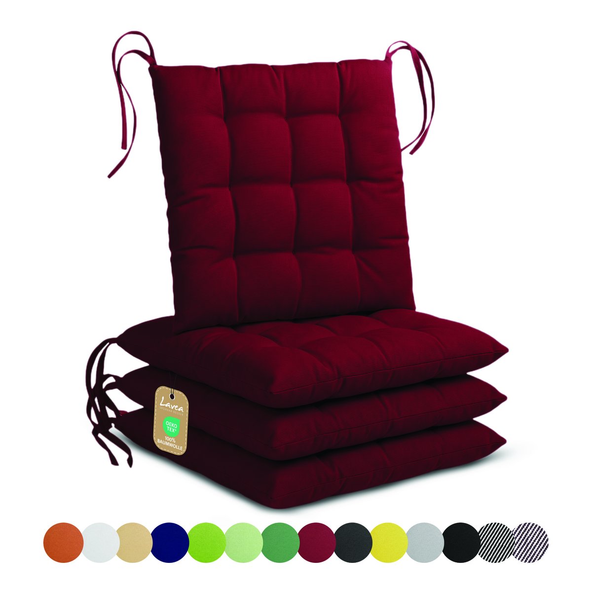 Lavea® Stoelkussens 40x40 cm, Set van 4 – Zitkussen & Stoelpads voor Binnen en Buiten – Comfortabel, Wasbaar en Duurzaam – Bordeaux
