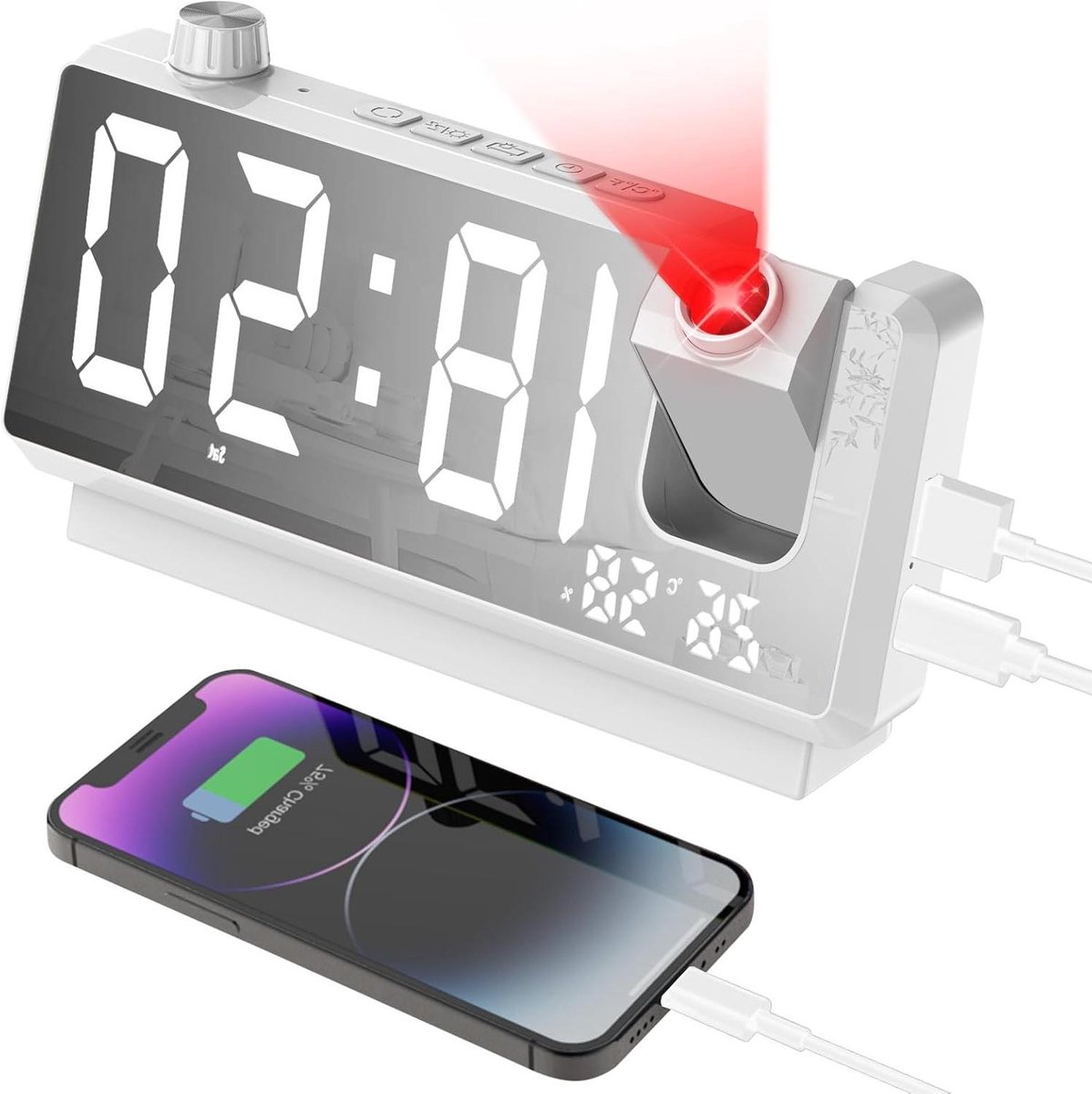 Digitale Wekker - Projectieklok LED - Wakker Worden - 180° Draaibare Projectie - 7 Inch Display - Zwart