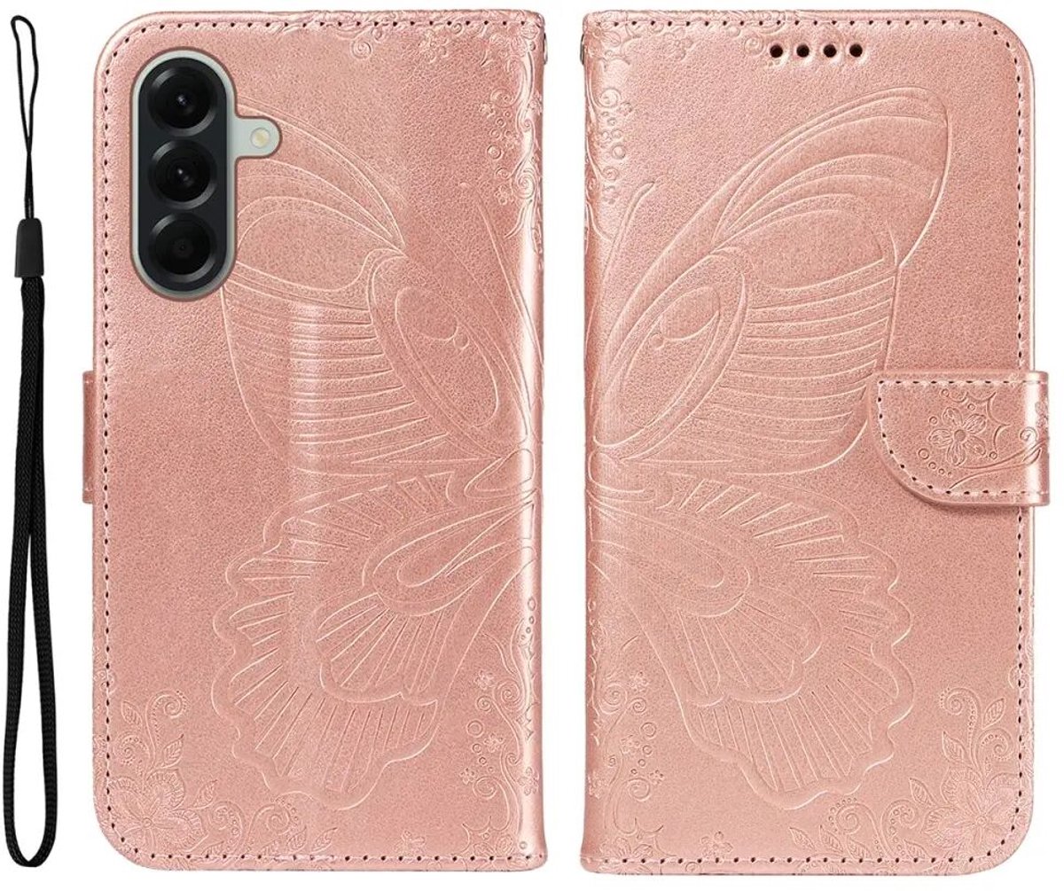 Hoesje Geschikt voor Samsung Galaxy A57 | Wallet Vlinder Book Case Kunstleer | Portemonnee | Standaard | Roze Goud