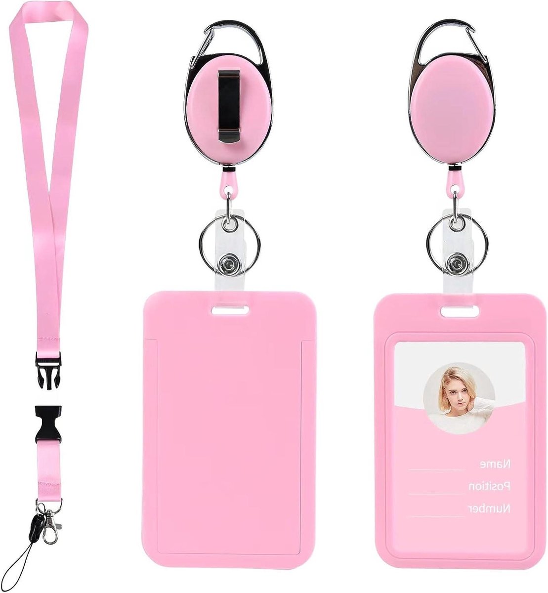 Roze ID-kaarthoes - Kaarthouder Set - Veilig Identificeren - Intrekbare Clip - 2 Stuks - Roze