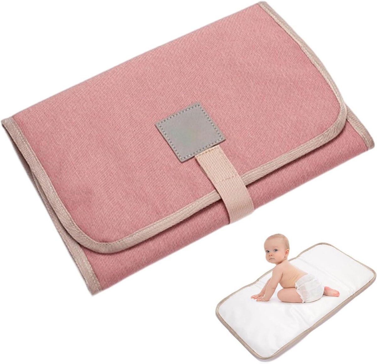 Aankleedmat Baby - Draagbaar Kussen - Onderweg Verschoon - Waterdicht Ademend - 90 g - Roze