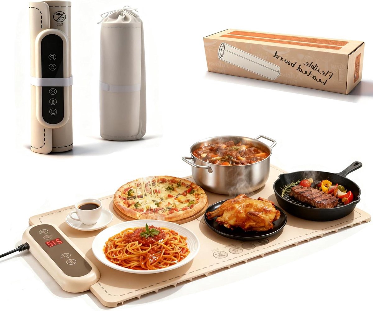 Elektrisch Warmhoudplateau - Verwarmingsplaat - Eten Warm Houden - Flexibel Silicool - 60 x 38 cm - Grafiet