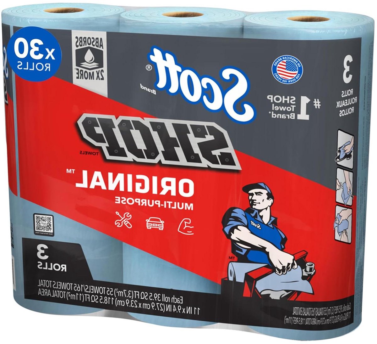 Werkplaats Handdoeken - Papieren Rollen - Auto Onderhoud - Extra Sterk Nat - 10 Pakken 3 Rollen - Blauw