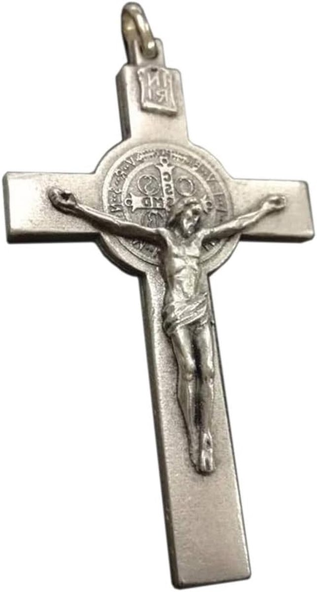 Sint Benedictuskruis - Beschermend symbool - Spirituele decoratie - Italiaans vakmanschap - 7 cm hoog - Zilverkleurig