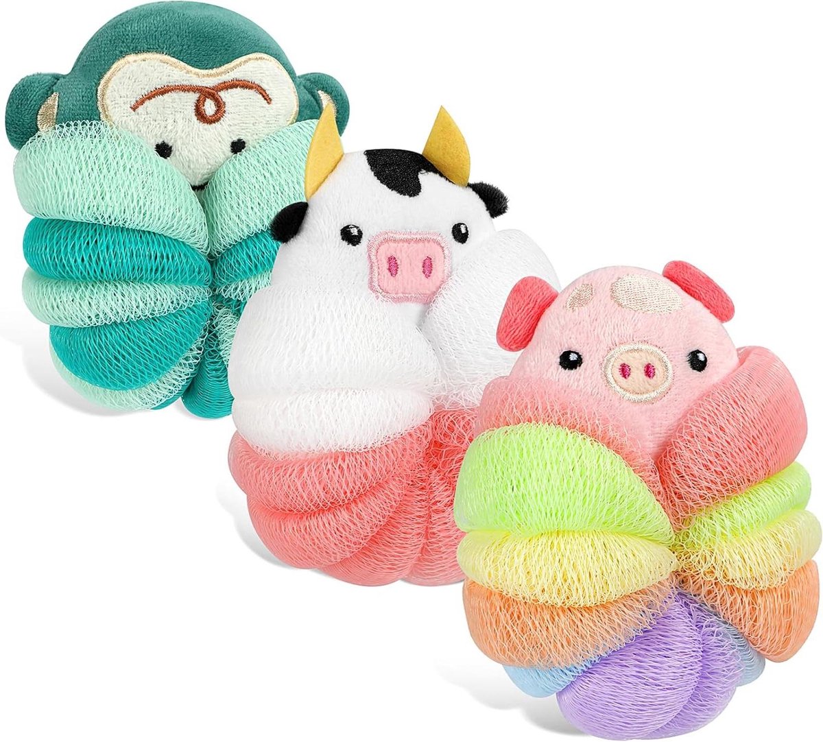 Douche Sponzen - Bad Poefjes - Kinderen Baden - Leuke Dieren Vormen - 3 Stuks - Multicolor