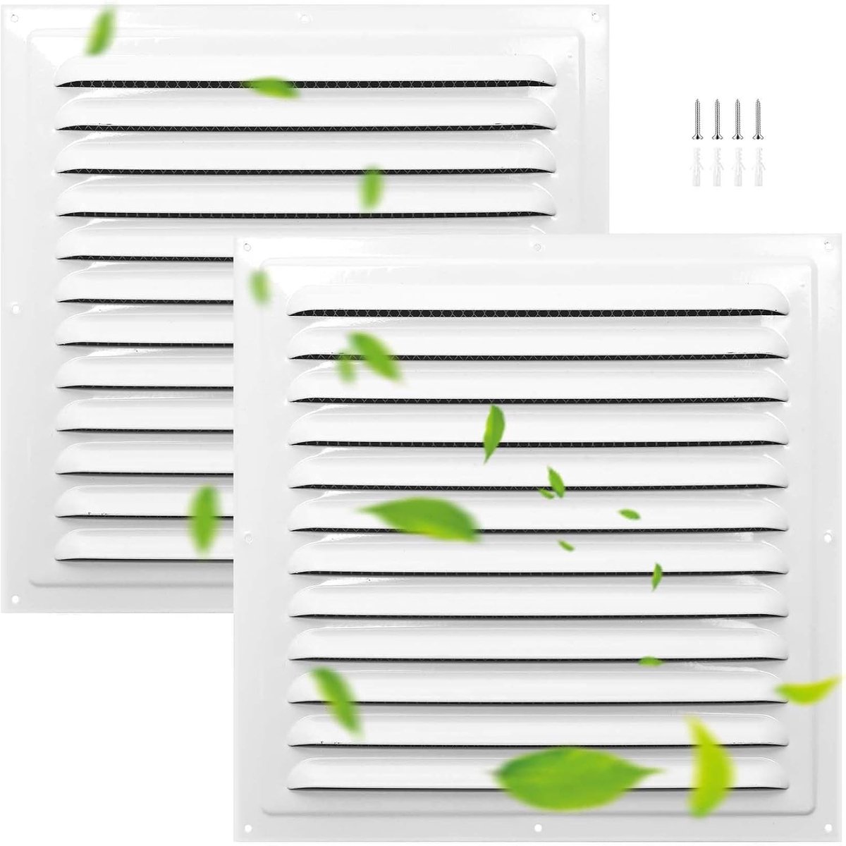 Ventilatierooster -Set van 2 - Witte Muurroosters - 15 x 15 cm - Met Gaas - Vierkante Ventilatieroosters - Voor Zolder, Schuur, Garage en Plafond - Versterkte Lamellen - Metaal - Wit