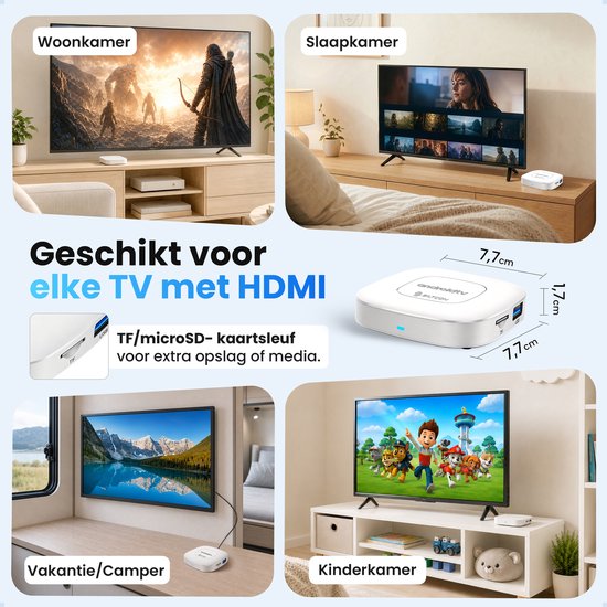 De Siltcon Android TV Box is geschikt voor elke tv, in de woonkamer, slaapkamer, camper en kinderkamer.