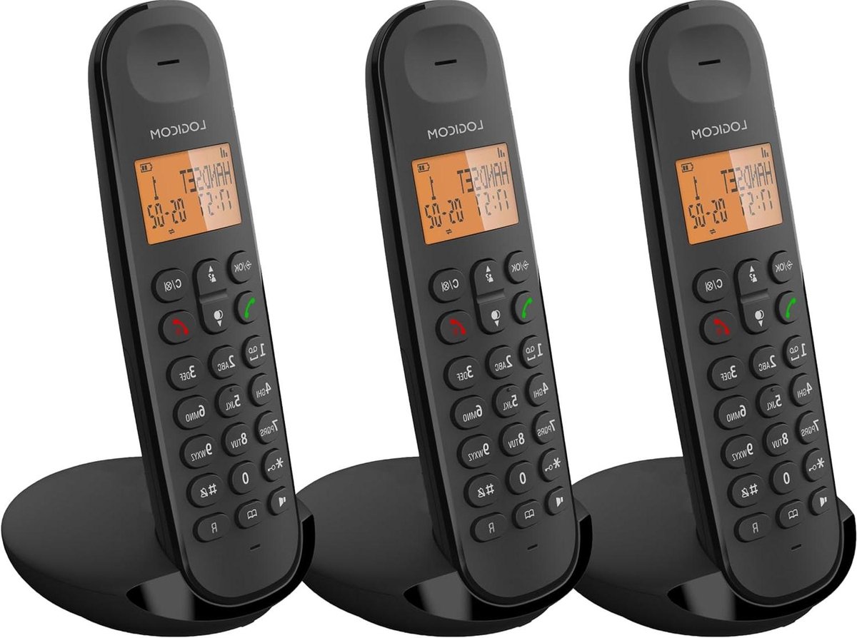 Draadloze Telefoon - Trio Set - Thuis Bellen - Lange Standby Tijd - 5 Handsets Max - Zwart