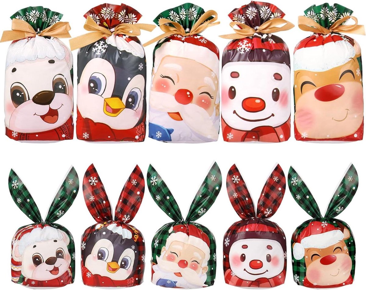 Kerst Konijn Tassen - Feestelijke Opbergzakjes - Cadeautjes Inpakken - Uniek Ontwerp - 29 x 15 cm - Multicolor