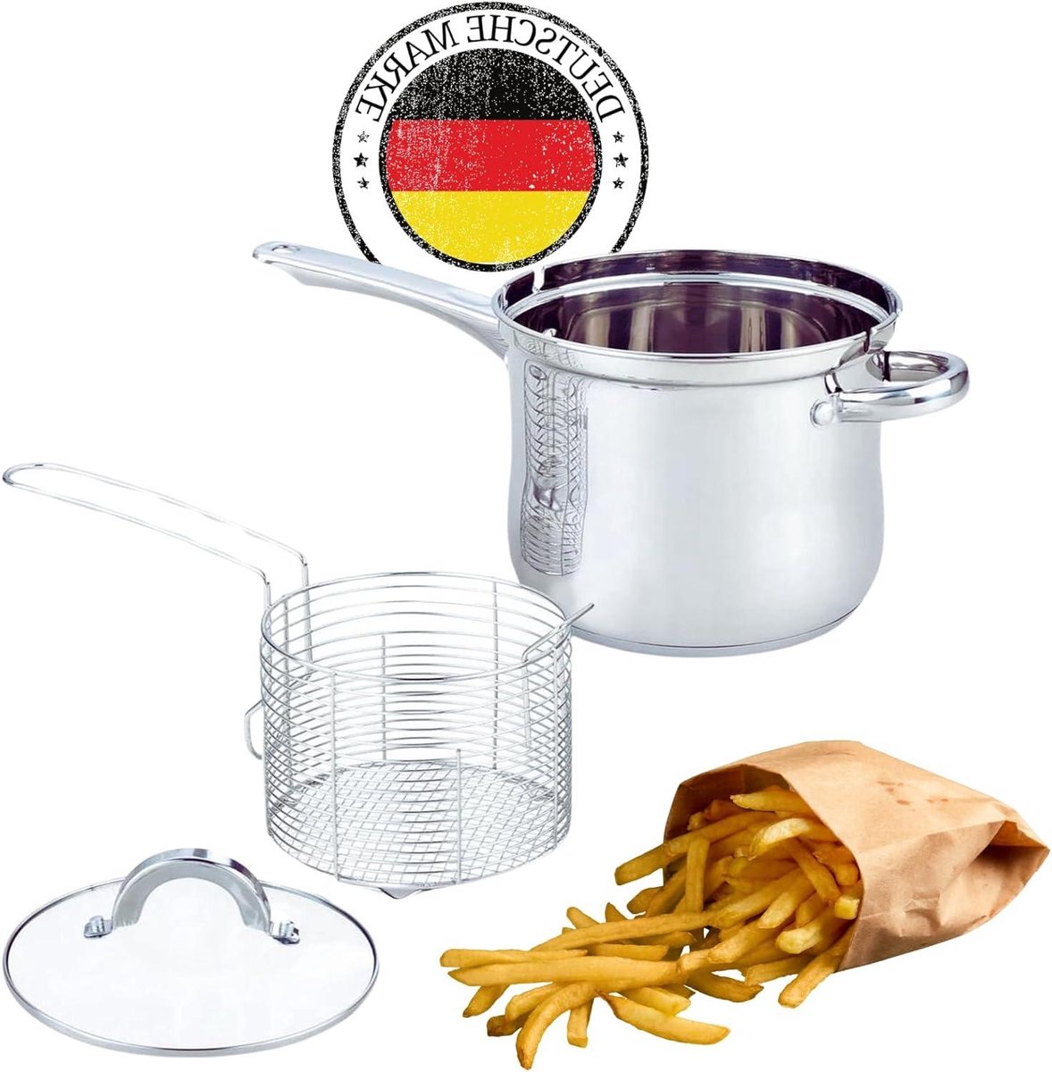 Frituurpan - Keukenpan - Lekkere Snacks Maken - Vaatwasmachinebestendig - 3.5 Liter - Zilver