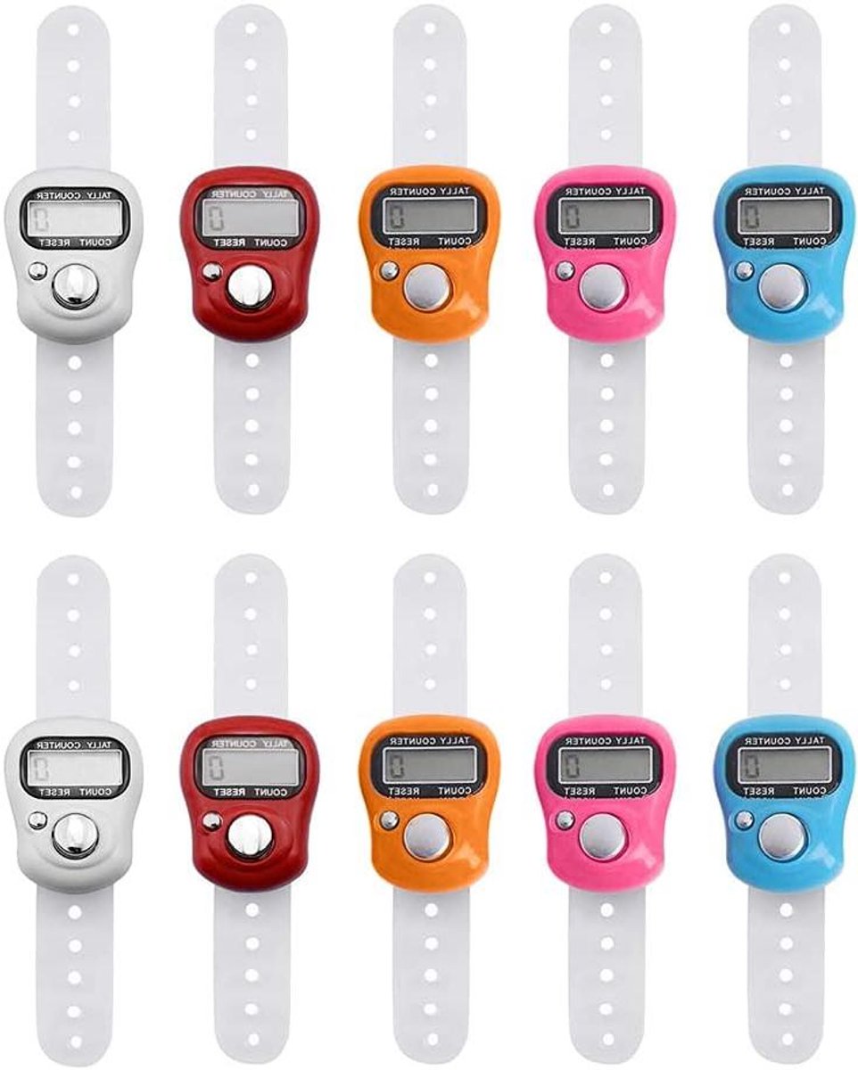 Digitale Vinger Tellers - Hand Tellers - Activiteiten Registreren - Verstelbare Vingerring - 10 Stuks - Willekeurige Kleuren