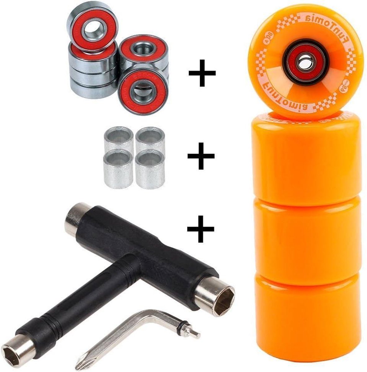 Longboard wielen set Skateboard onderdelen Freeriden en cruisen Inclusief lagers en tool 65x45mm 80A