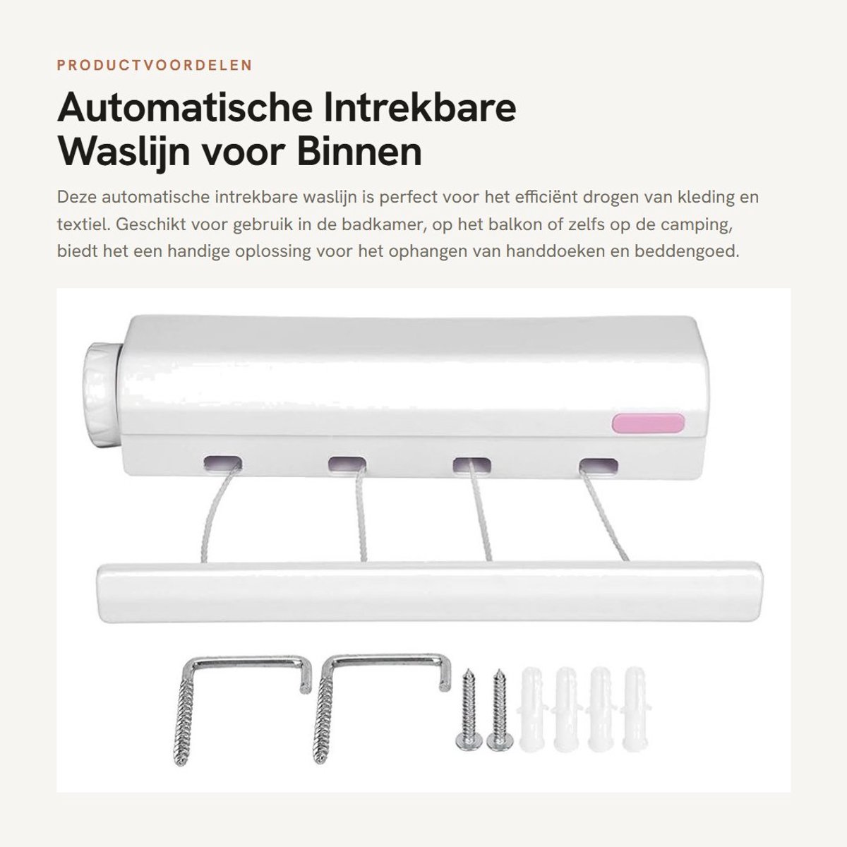 Inovra- Waslijn Automatisch Intrekbaar - Wanddroogrek - Waslijn Uittrekbaar Buiten - Waslijn Camping - Ruimtebesparend - Belastbaar tot 8kg - Wasdroger