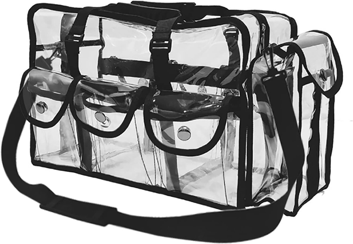 SnelShoppen - Makeup Bag - Transparante Cosmetica Tas met 5 Externe Vakken - Waterdichte Toilettas met Schouderband voor Reizen, Strand en Dagelijks G