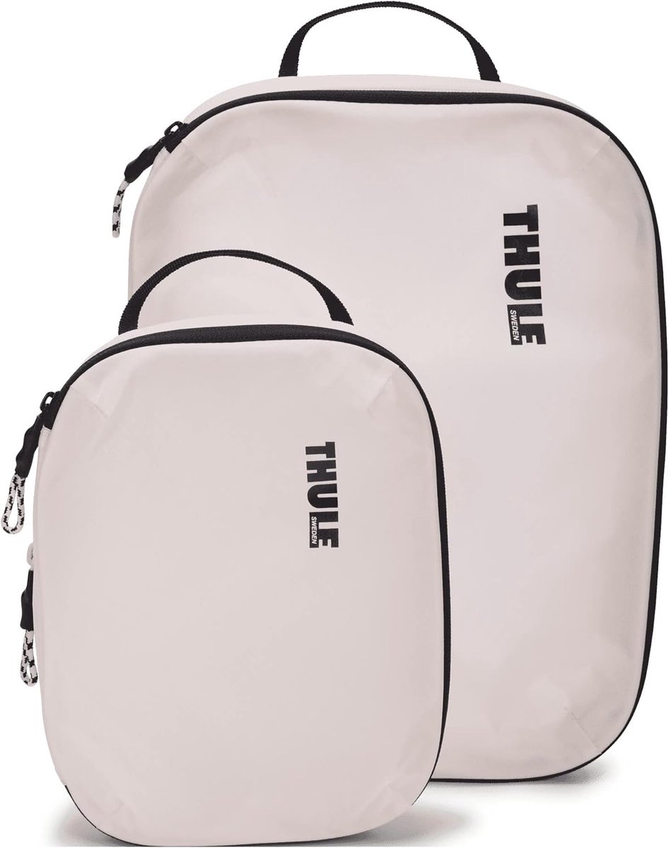 Thijox - Thule Compressiezak Set - Opbergkubussen Klein/Middelgroot - Waterafstotend Ripstop Nylon - Wit - Ideaal voor Koffer, Reizen, Organisatie