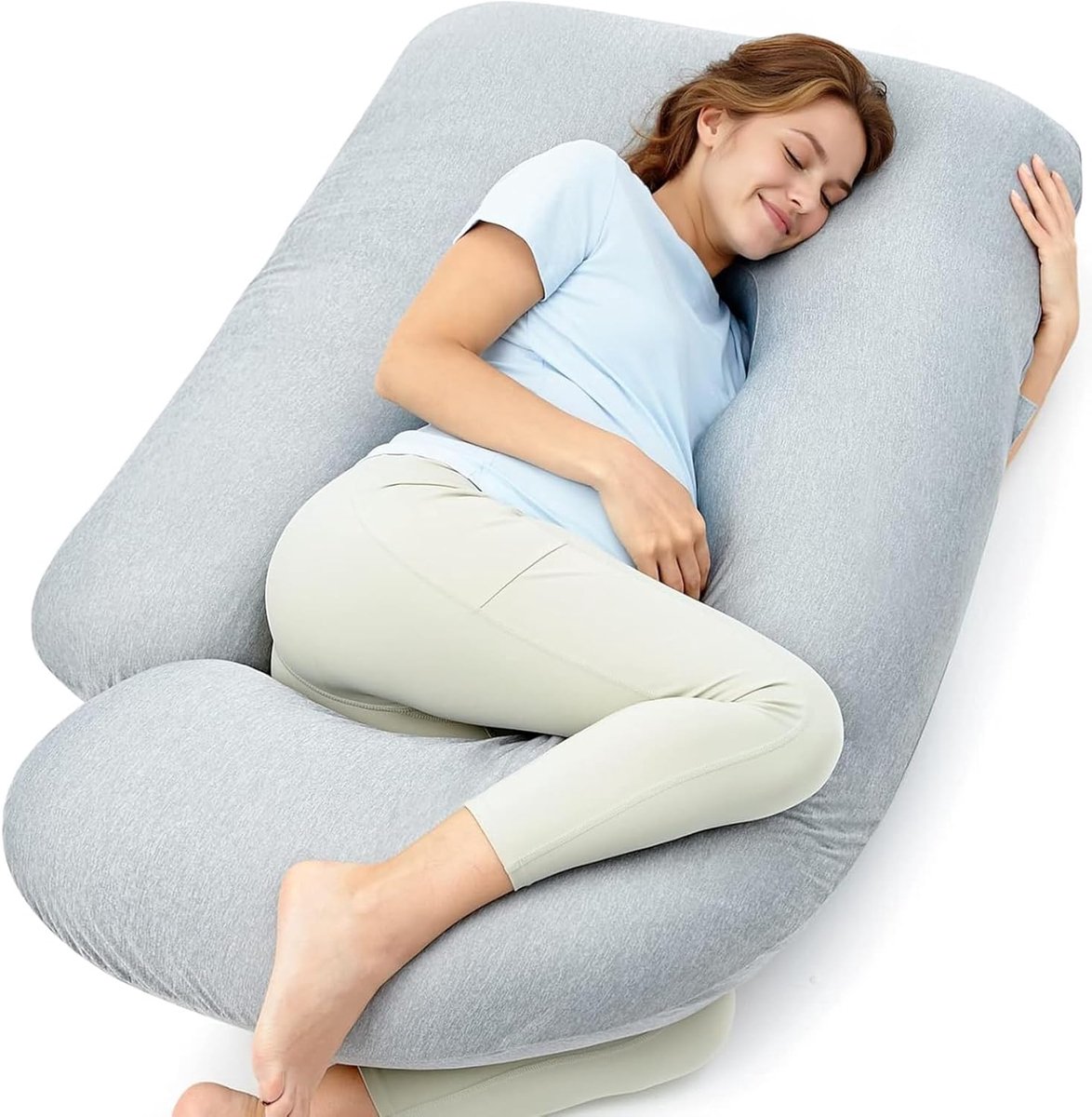 Thijox - U-vormig Zwangerschapskussen met Koeleffect, 145 cm, Ontlast Rug, Heupen en Bekken, Ideaal voor Zijslapers, Koelweefsel (50% polyamide/50% po