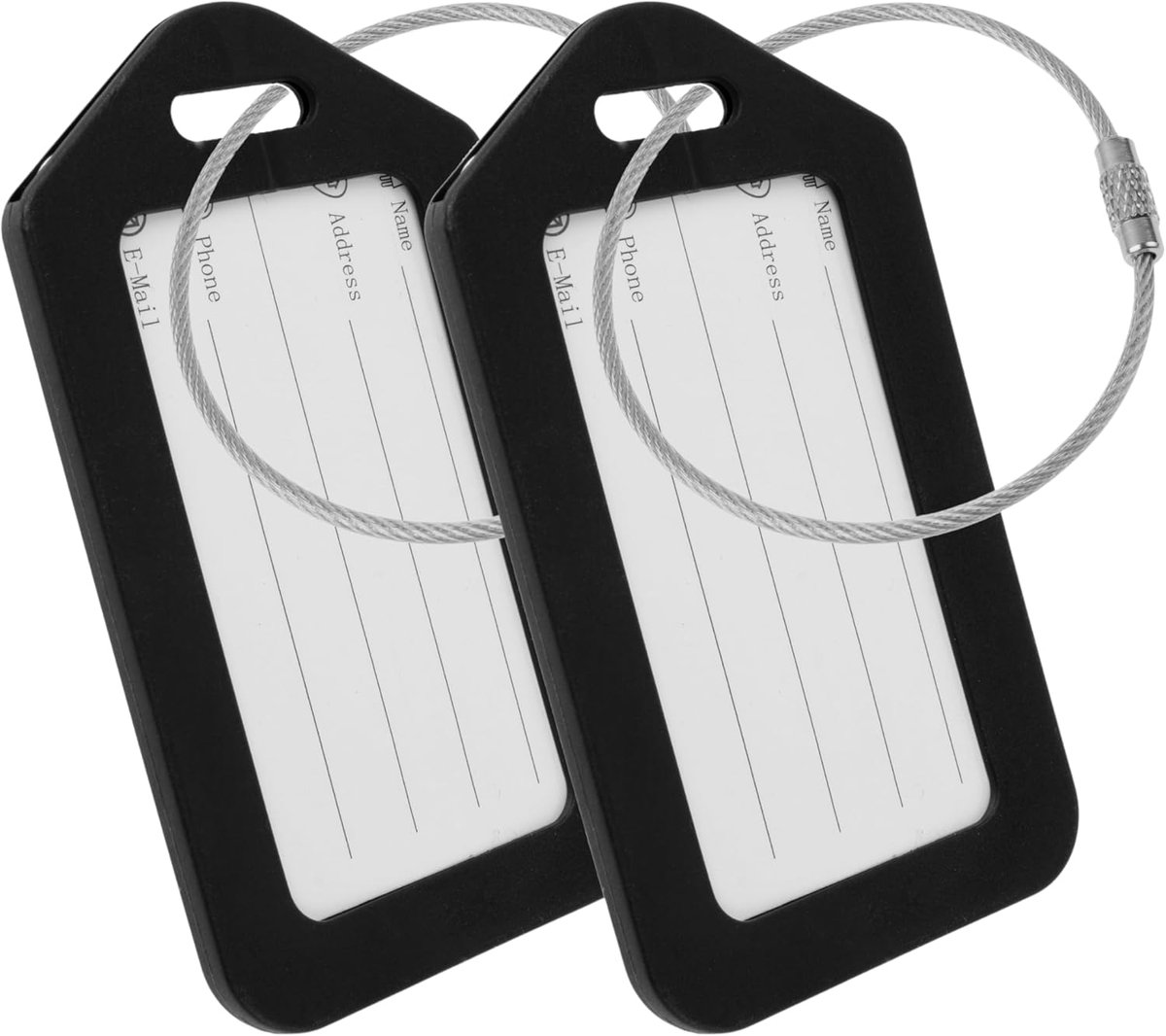 Bagagelabel set van 2 - zwart plastic - met adreslabel - ideaal voor vliegreizen - ShopVlot