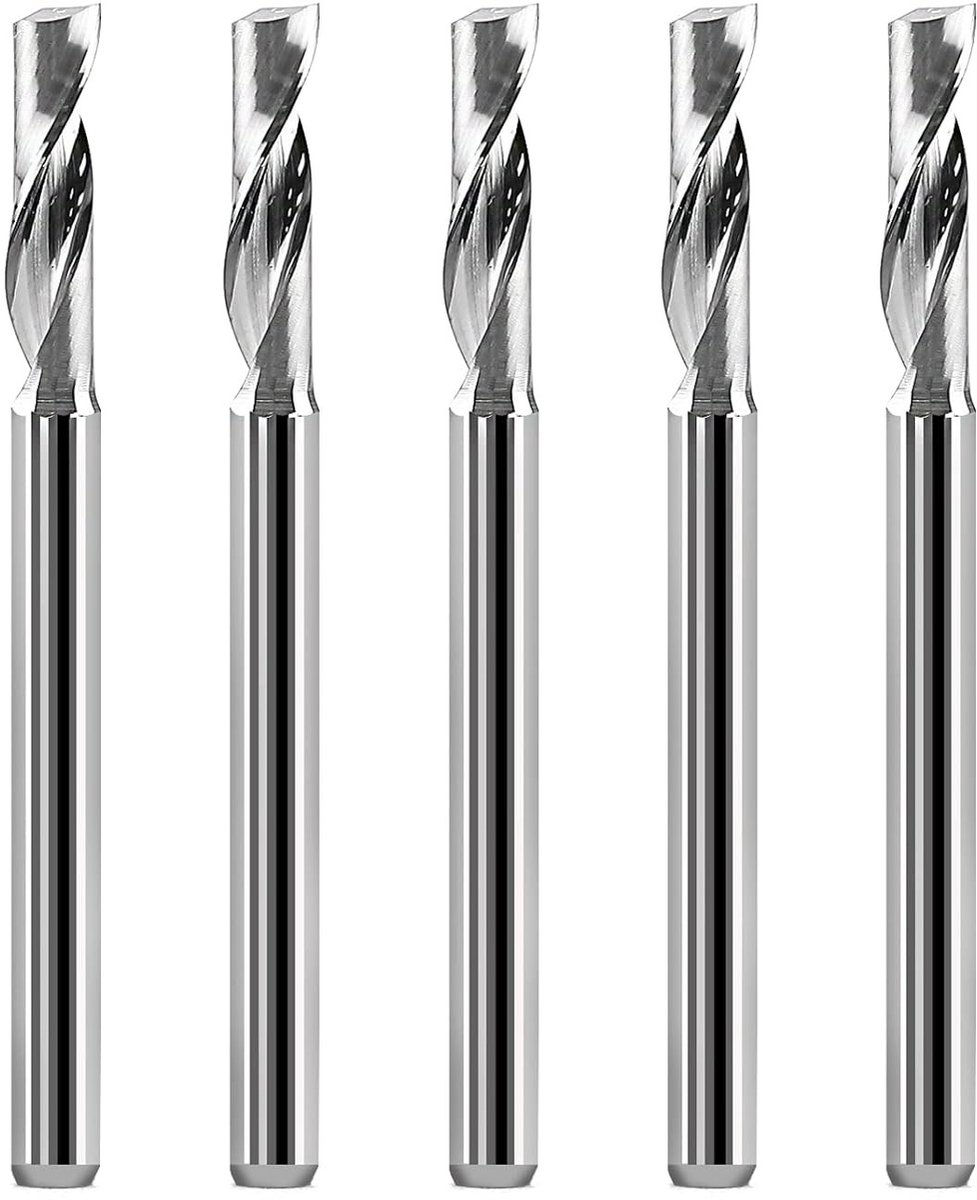 CNC Freesgereedschap 1/8 Inch (3.175mm) voor Aluminium en Staal - Enkele Vleugel Frees en Graveerbiter voor Precisiewerk en Met bewerking