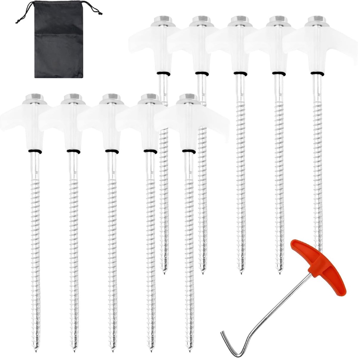Set van 10 Luminous Hex Shank Tent Pegs van 20,5 cm - Schroefbare Tentspijkers, Haringtrekker en Spanner voor Buitenactiviteiten en Kamperen