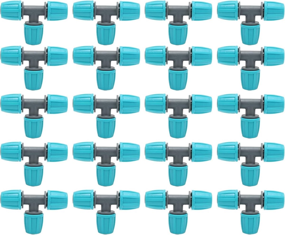 Irrigation Tee Connectors voor Drip Tape - 20 Stuks 16mm Tuinslang Aansluitingen, Gesloten Verbindingen, 9.3x6CM voor Efficiënte Watergift