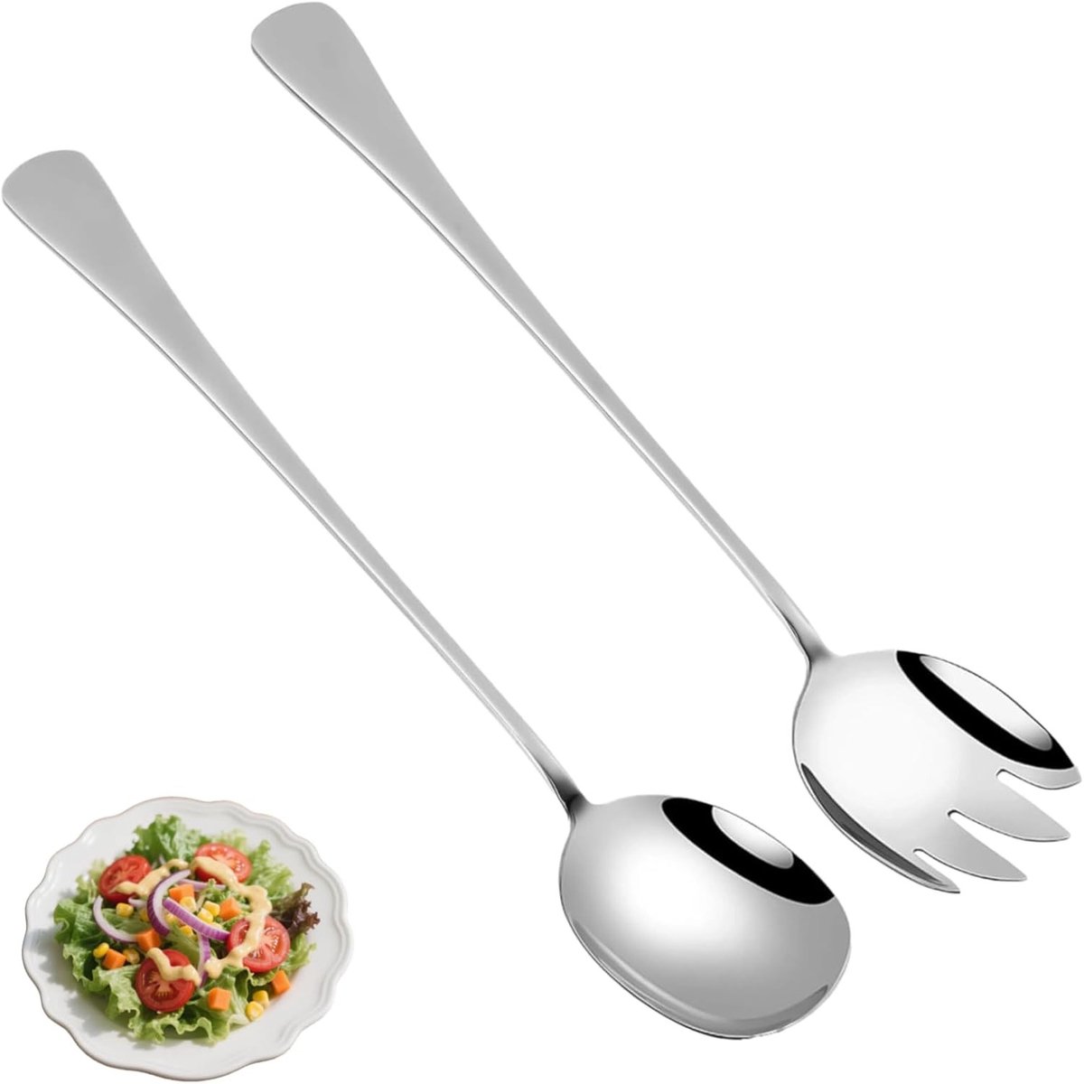 Set van 2 RVS Saladebestek met Lange Handvaten - Ideaal voor Thuis, Restaurants en Feestjes