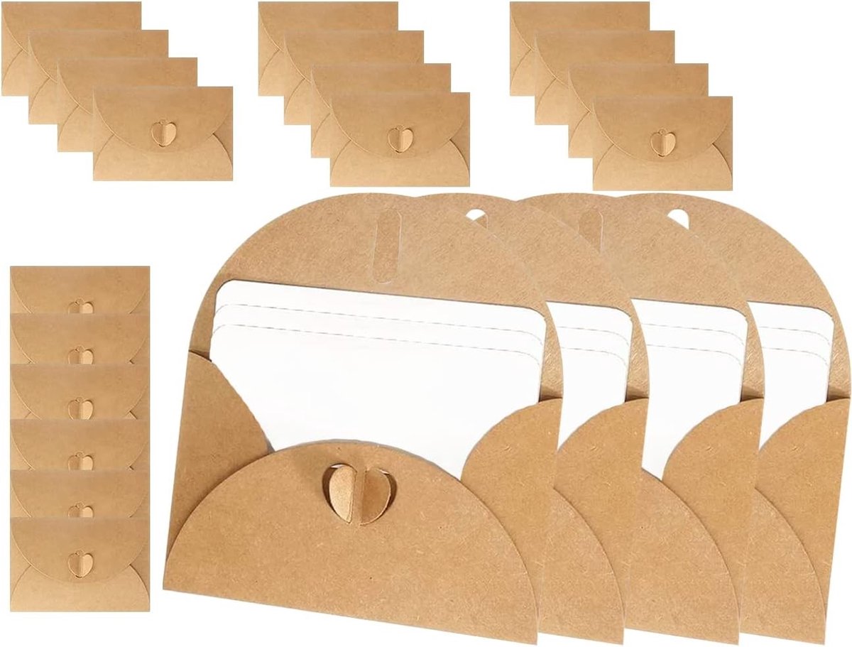 Set van 14 Mini Enveloppen van Kraft Papier voor DIY Hart Slot, Lege Enveloppen voor Cadeaukaarten en Creatieve Projecten