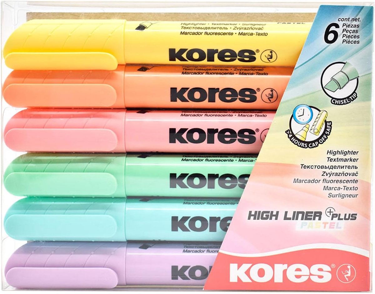 Thijox - Kleurige Markeer Stiften Set van 6 - Waterbasis Inkt, Wigvormige Punt, Perfect voor School en Kantoor, Pastel Kleuren voor Creatief Gebruik