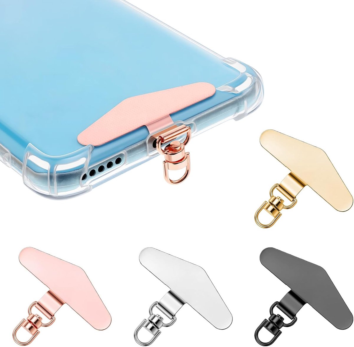 Thijox - 4 Stuks Telefoon Tether Tab - 360° Draaibare Ultradu thin Roestvrijstalen Telefoon Lanyard Patchpad - Universele Metalen Mobiele Telefoon Rie
