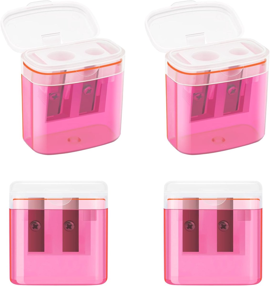Thijox - Potloodslijper Set 4 Stuks, Dubbele Puntenslijper met Deksel voor Dikke en Dunne Pennen, Handheld Puntenslijper, Roze, Geel, Blauw, Groen, Pa