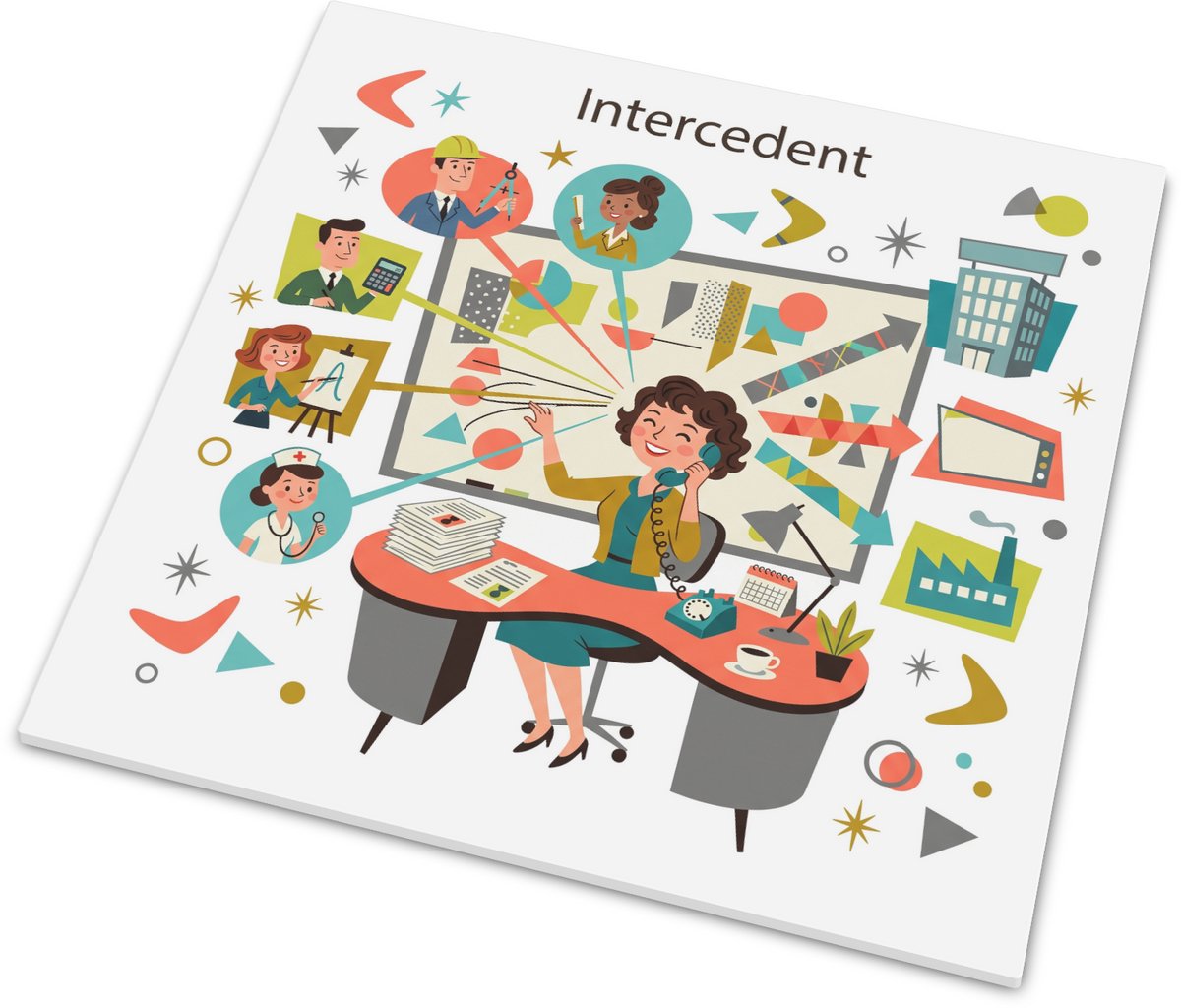 Wandtegeltje Intercedent Vintage 1950s Stijl Illustratie Beroep Cadeau voor HR en Recruitm