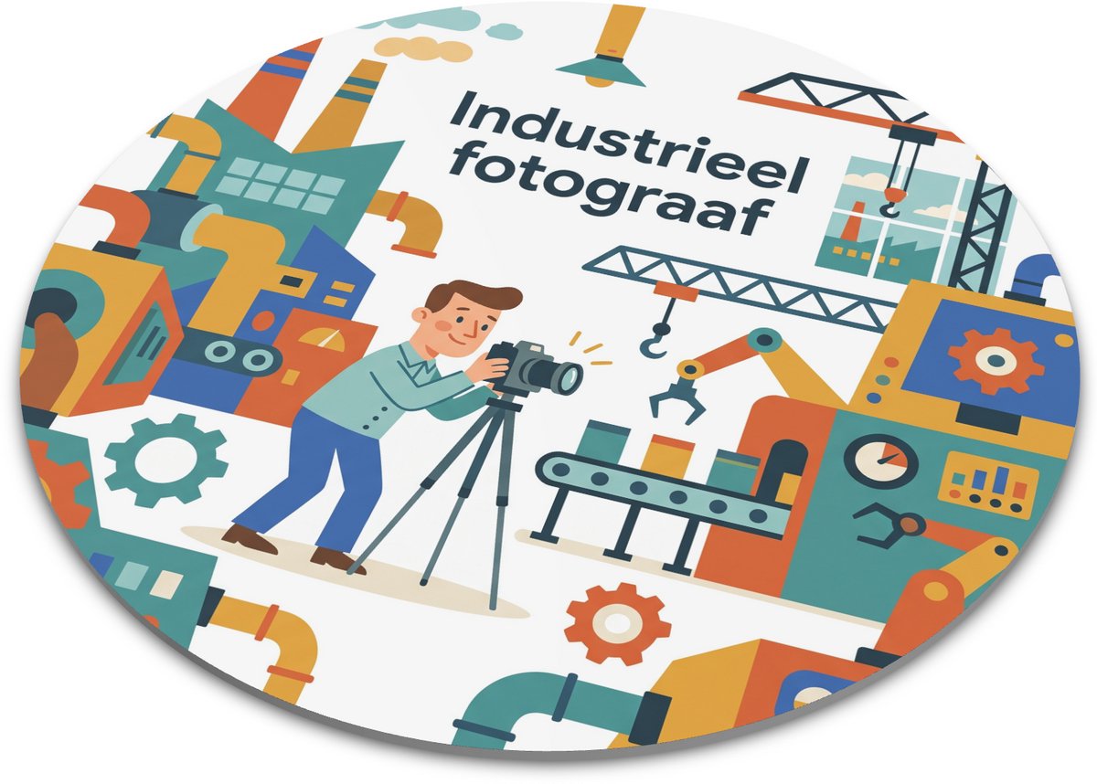 Ronde Muismat Industrieel fotograaf Stoere Fabrieksfotografie Retro Illustratie Functioneel Cadeau voor Fotograaf Bureau Decoratie
