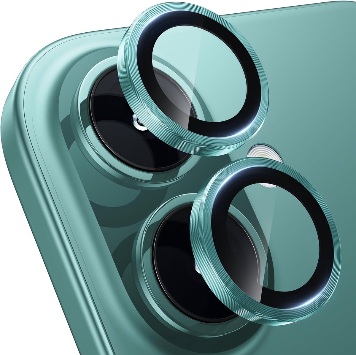 Thijox - iPhone 16 Plus/iPhone 16 Camera Lens Protector - Onbreekbare Ultra HD Gehard Glas Metalen Ring Cover Film - Groen Titanium - Perfecte Bescher
