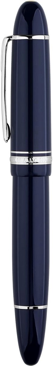 Elegante vulpen met fijne punt in blauwe hars, inclusief geschenkdoos en zilveren rand, perfect voor dagelijks gebruik en als cadeau
