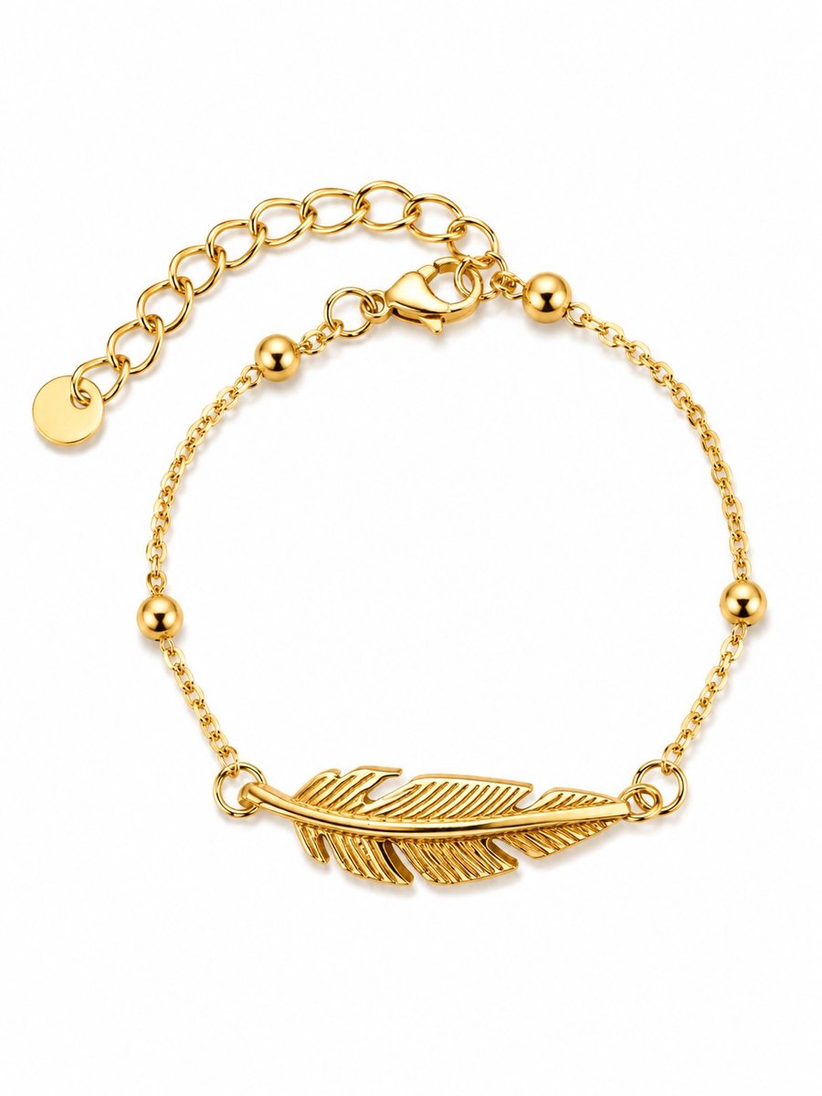 Armband Dames- Armband Veer- Goudkleurige armband met veertje- Goudkleurige armband dames- Vrouw- LiLaLove- Cadeau Vrouw