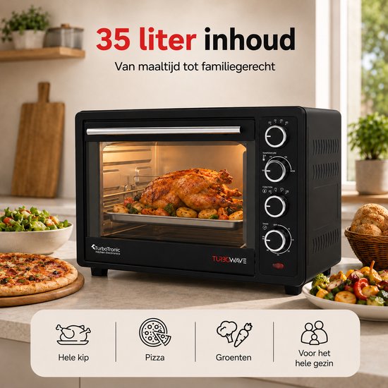TurboTronic EV35 Vrijstaande oven 35L - Mini oven - Elektrische Oven - Zwart