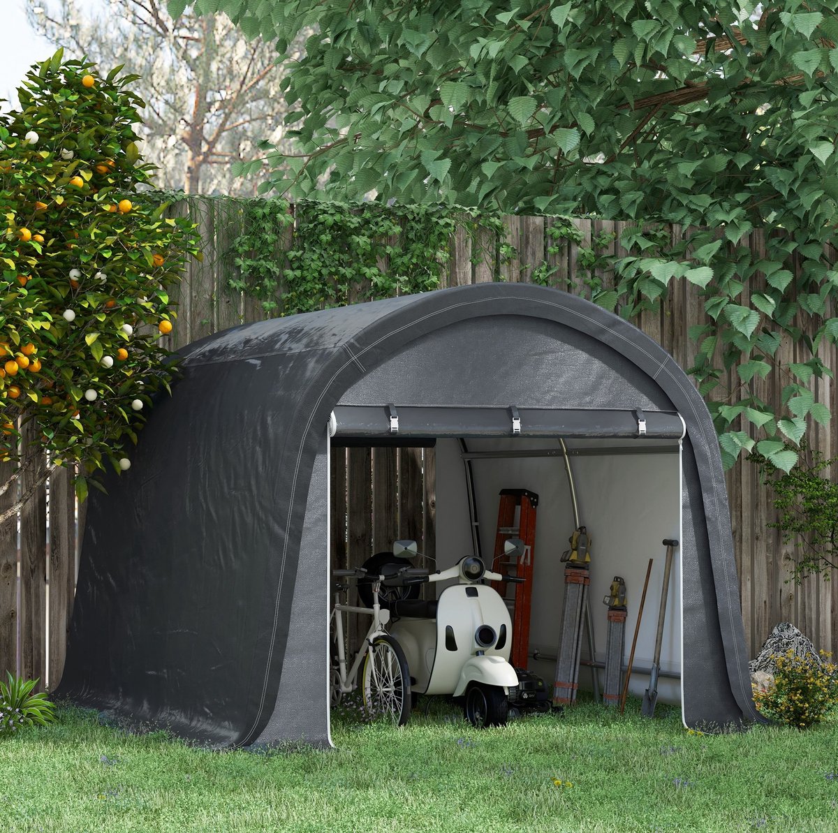 MEUNIQ garagetent 3x3 m opslagtent voor buiten met stalen frame, PE tentdoek, UV-bescherming, waterafstotend, 2 oprolbare ritsdeuren, grijs