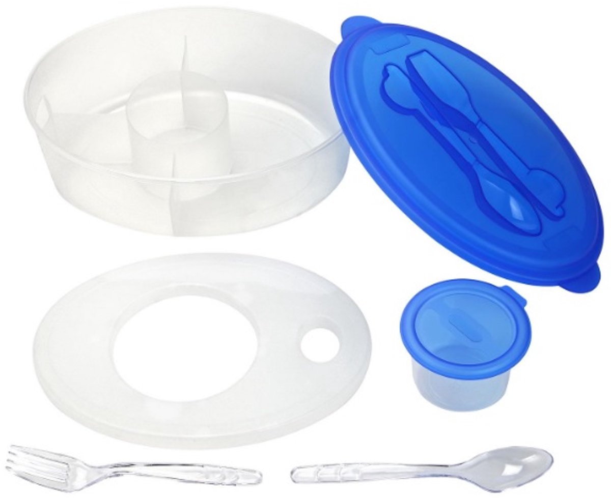 Lunchbox Salade Container met vork en lepel kunststof 7-delig inhoud 1,6 ltr