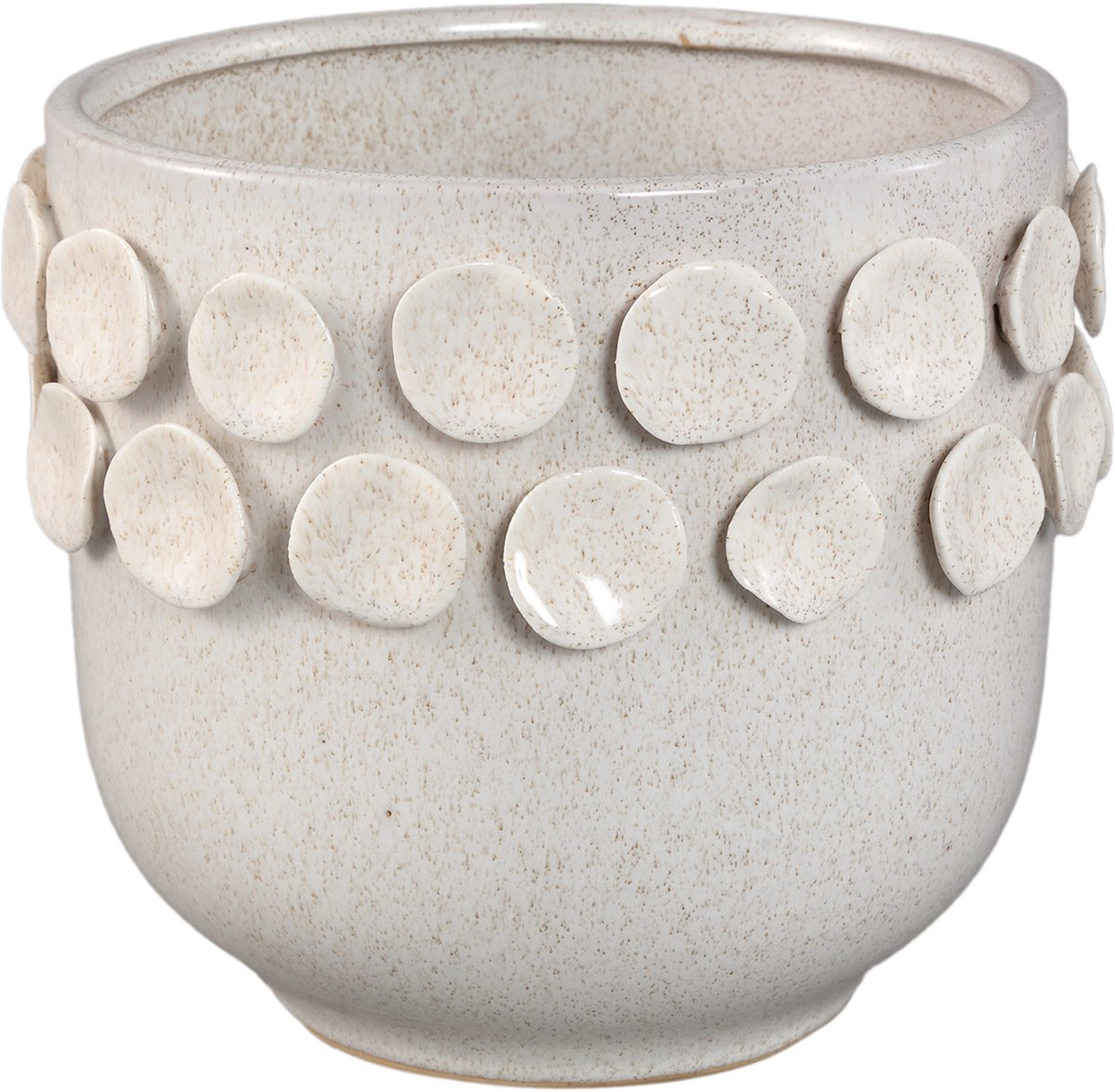 PTMD Trelin White Round Ceramic Pot Dots On Border L