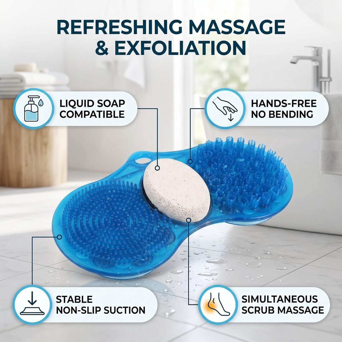 Verzorgende Voetmassagemat voor Douche en Bad, Antislip Zuignappen, Siliconen Voetborstel Scrubber voor Grondige Reiniging en Ontspanning van de Voeten