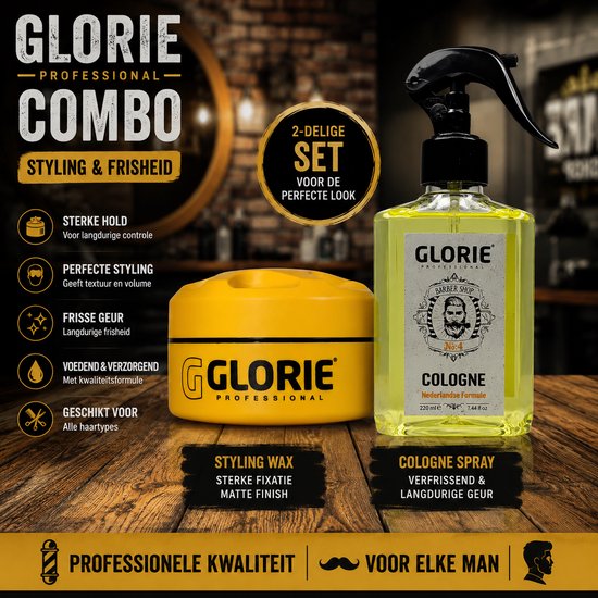 Glorie Professional Styling Wax & Barber Cologne Set – 2-Delige set – Matte Finish Wax + Cologne Spray 220 ml – Voor Mannen
