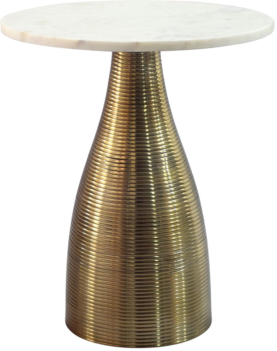 Bijzettafel - Salontafel - Goudkleurig - Wit Marmer - 40 cm - Handgemaakt