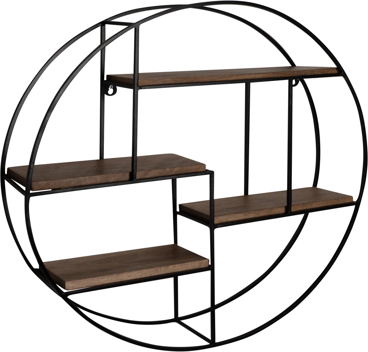 Ervesto Wandplank Mango Hout 70x70x18 cm - Rond Wandrek - Industrieel Design - Massief Hout En Metaal - Zwevende Boekenplank - Woonkamer Opbergrek