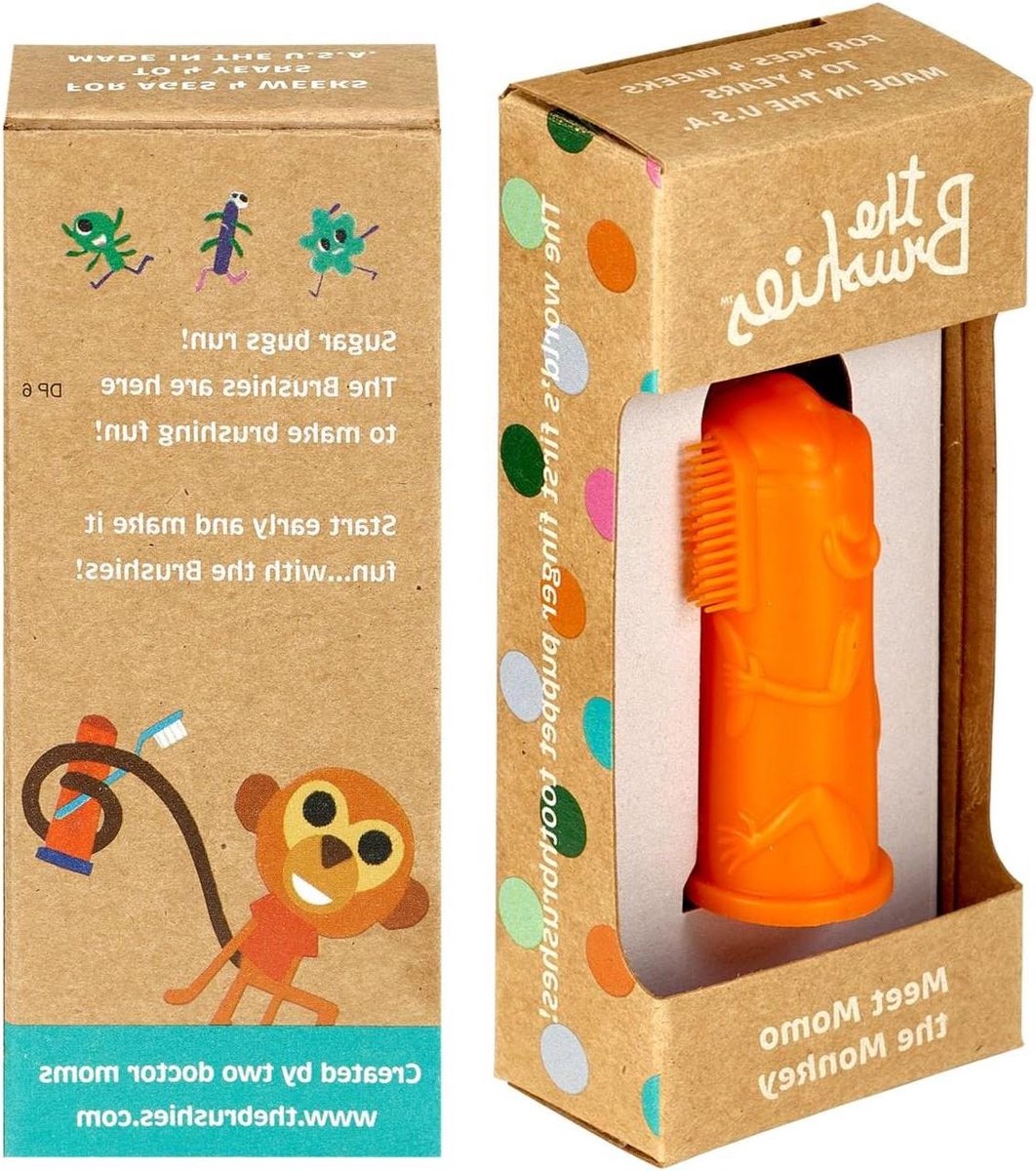 Baby Tandenborstel - Vingerpoppetje - Kind Vriendelijk - Gepatenteerd Ontwerp - 6 x 2 x 2 cm - Oranje