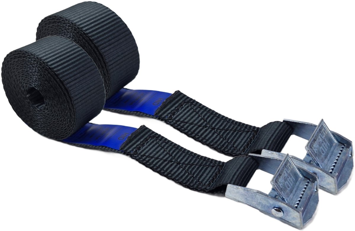BCF-Products - Spanbanden - 2.5 meter - 2 stuks - Zwart - Sjorband - Spanriem - Bindriem - met Gesp
