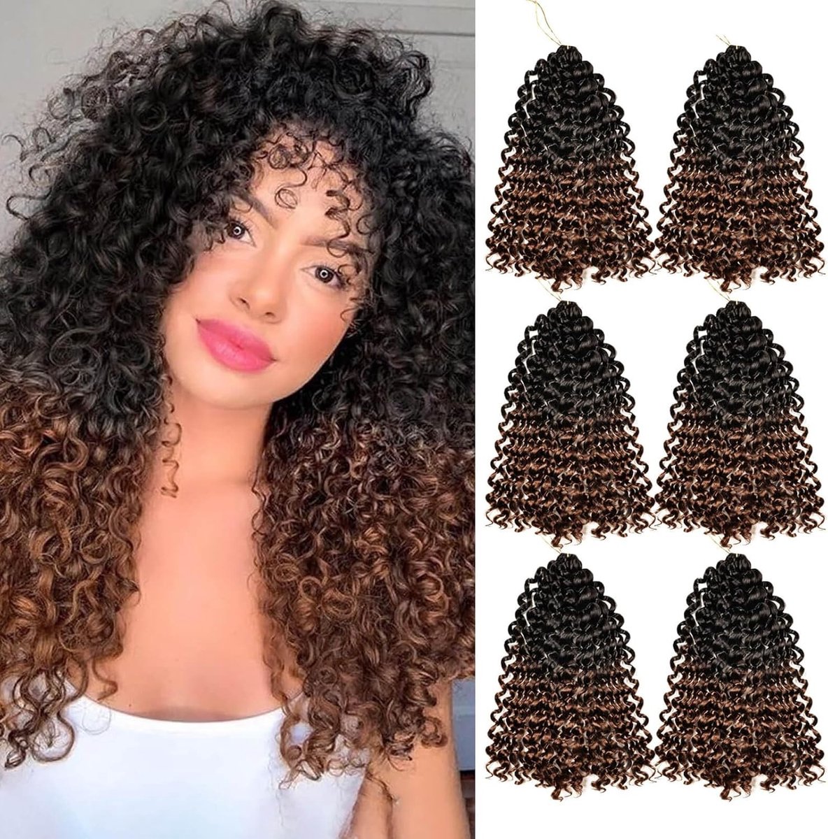 6 Pezzi 14 Inch Afro Kralen Tressen voor Vrouwen - Gevlochten Haar Extensions en Crocheted Perucas