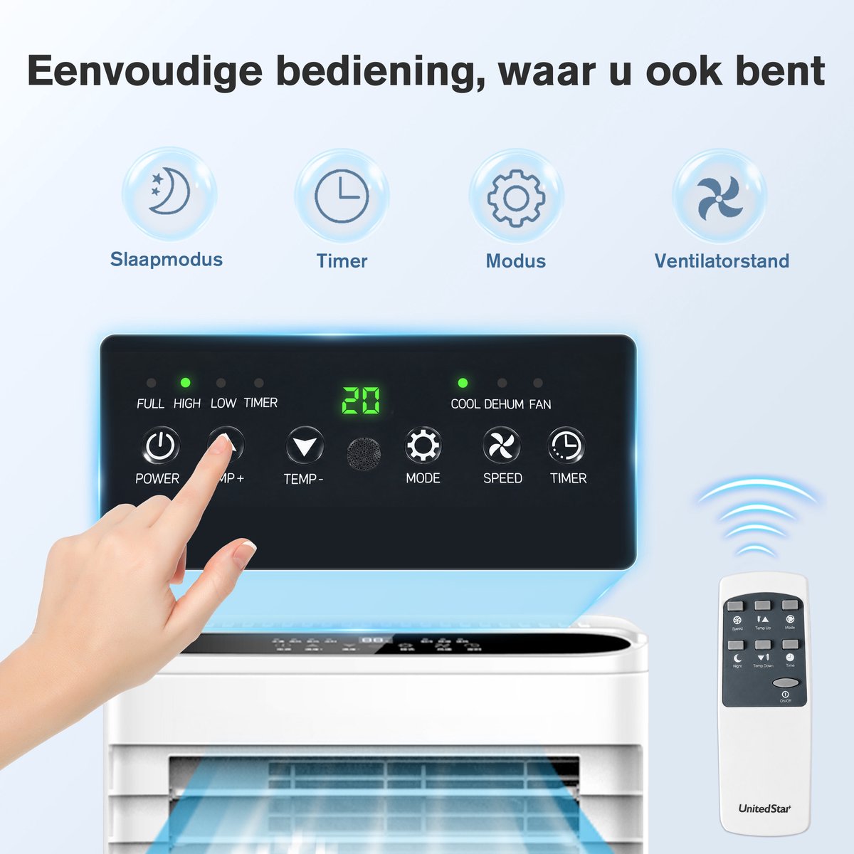 Draagbare Mobiele Airconditioner SKY-1A-7000 BTU-Snelle Koeling-Grote Luchtstroom-Geschikt voor 15-25 m²-3-in-1 Functie-Koelen-Ontvochtigen en Ventileren-Ideaal voor Warme Zomerdagen — afbeelding 13