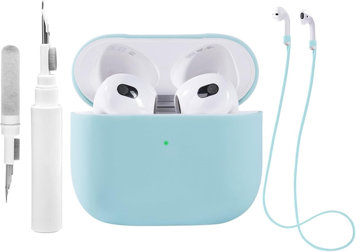 Siliconen Hoes voor Airpods 3 met Schoonmaakset, Beschermende Soft Cover met Sportband in Lichtblauw, Ideaal voor Bescherming en Stijl